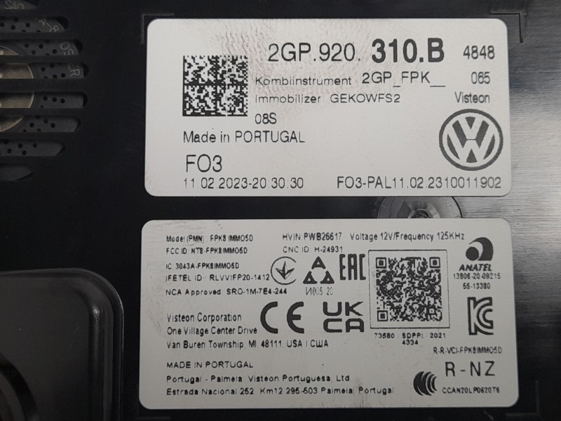 Recambio de cuadro instrumentos para volkswagen taigo (cs1) 1.0 tsi referencia OEM IAM 2GP920310B  