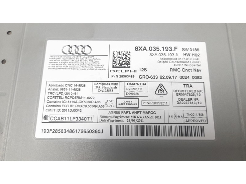Recambio de sistema audio / radio cd para audi a1 sportback (8xa, 8xf) 1.6 tdi referencia OEM IAM 8XA035183A  