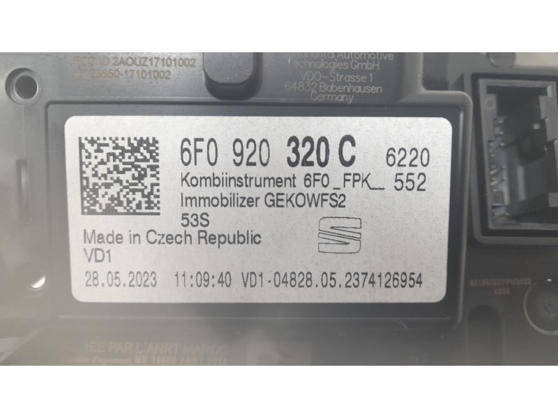 Recambio de cuadro instrumentos para seat ibiza v (kj1, kjg) 1.0 tsi referencia OEM IAM 6F0920320C  