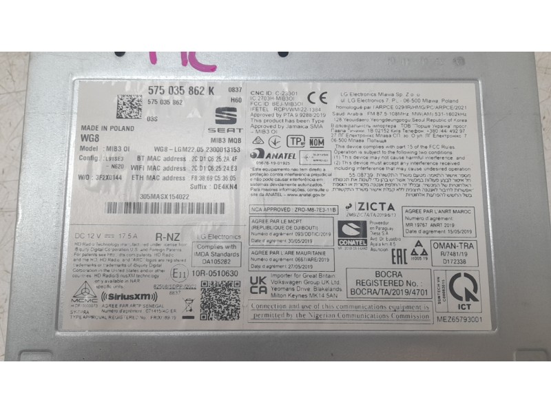 Recambio de sistema navegacion gps para seat ibiza v (kj1, kjg) 1.0 tsi referencia OEM IAM 5FJ035869B  