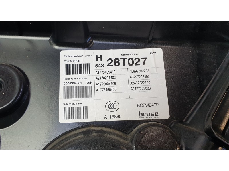 Recambio de elevalunas delantero derecho para mercedes-benz clase gla (bm 247) gla 200 (247.787) referencia OEM IAM A2478201402 