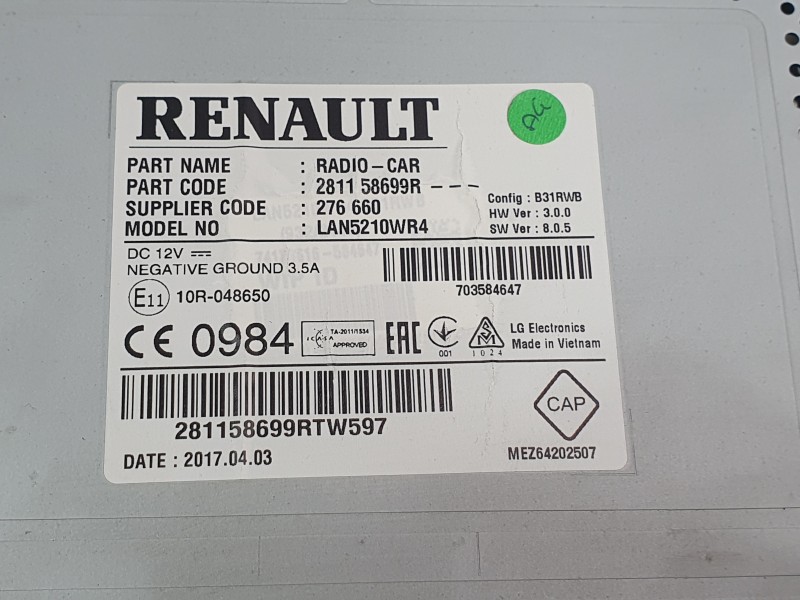 Recambio de sistema navegacion gps para renault clio iv grandtour (kh_) 0.9 tce 90 referencia OEM IAM 281158699R  