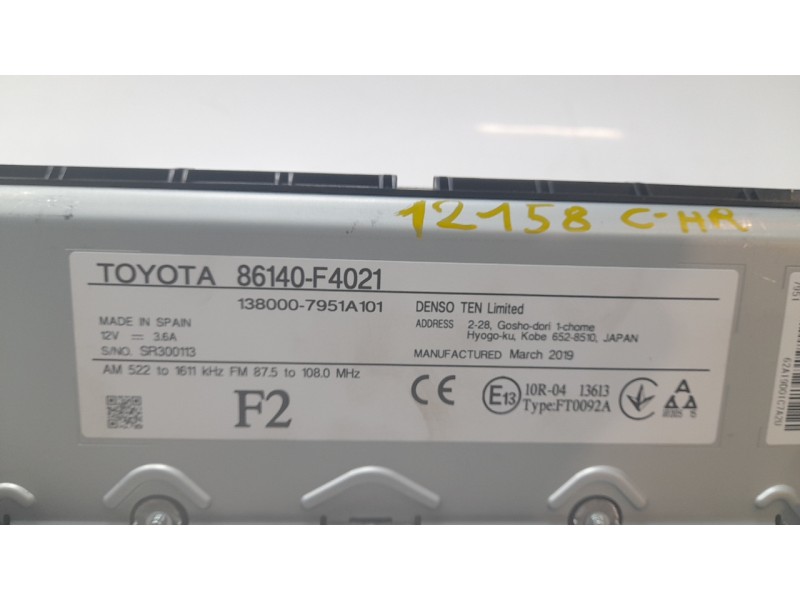 Recambio de pantalla multifuncion para toyota c-hr (_x1_) 1.8 hybrid (zyx10_, zyx11_) referencia OEM IAM 86140F4021 1380007951A1