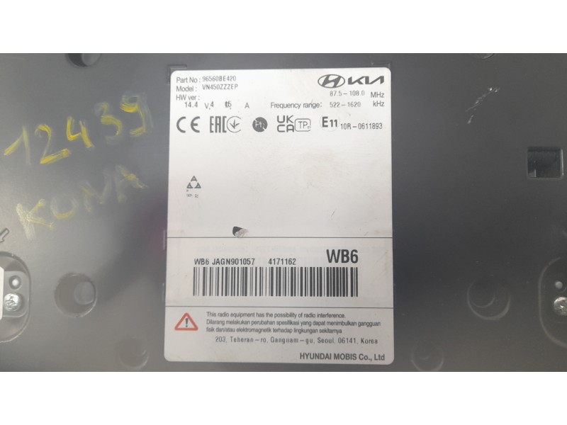 Recambio de sistema navegacion gps para hyundai kona 1.0 t-gdi referencia OEM IAM 96560BE420  