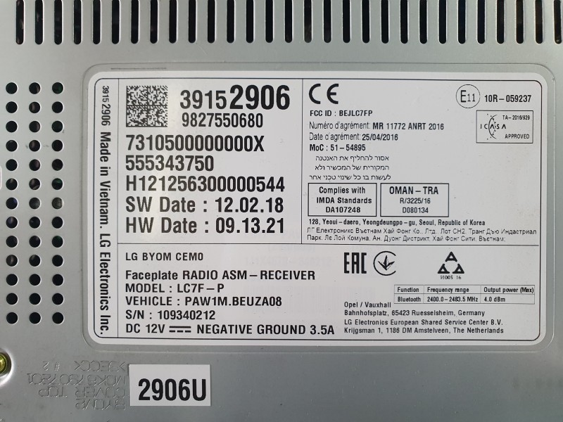 Recambio de pantalla multifuncion para opel crossland x / crossland (p17, p2qo) 1.2 (75) referencia OEM IAM 9827550880  