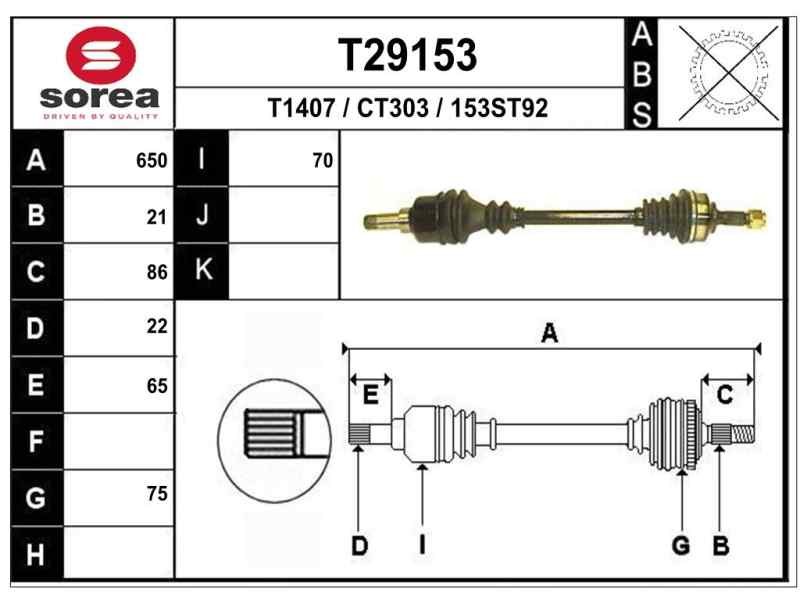 Recambio de transmision delantera izquierda para peugeot 1007 sport referencia OEM IAM 9647106980 C1630 