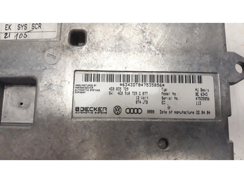 Recambio de modulo electronico para audi a8 (4e2) 3.0 v6 24v tdi referencia OEM IAM 4E035729  