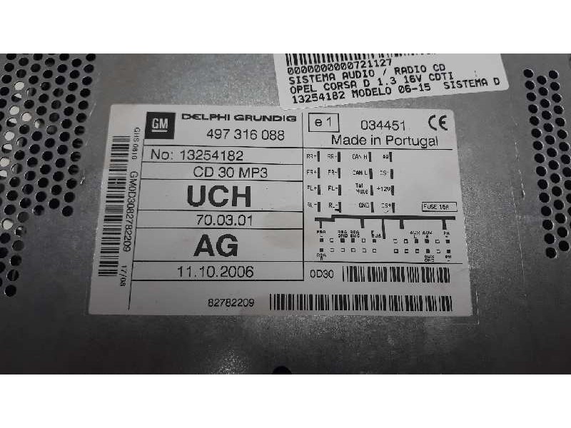 Recambio de sistema audio / radio cd para opel corsa d 1.3 16v cdti referencia OEM IAM 13254182 497316088 