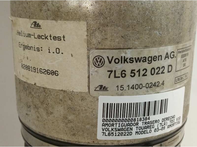 Recambio de amortiguador trasero derecho para volkswagen touareg (7la) tdi v10 referencia OEM IAM 7L6512022D  
